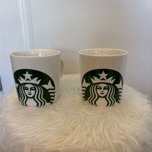 Set of 2 Starbucks Green and White Logo Mugs